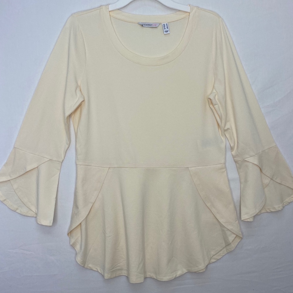 Isaac Mizrahi Knit Peplum Top w/Tulip Hem Cream S - Picture 8 of 8